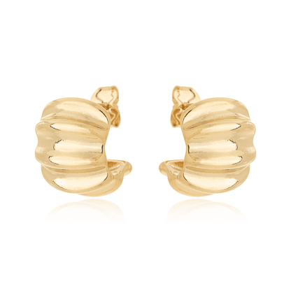 Brinco meia argola trabalhado banhado a ouro 18k - Biju & Cia.