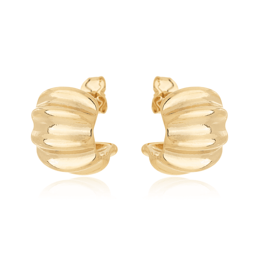 Brinco meia argola trabalhado banhado a ouro 18k - Biju & Cia.