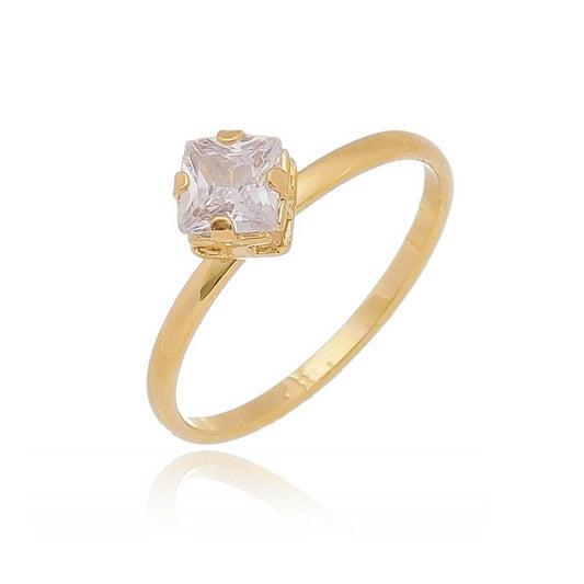 Anel infantil com pedra quadrada banhado a ouro 18k - Biju & Cia.