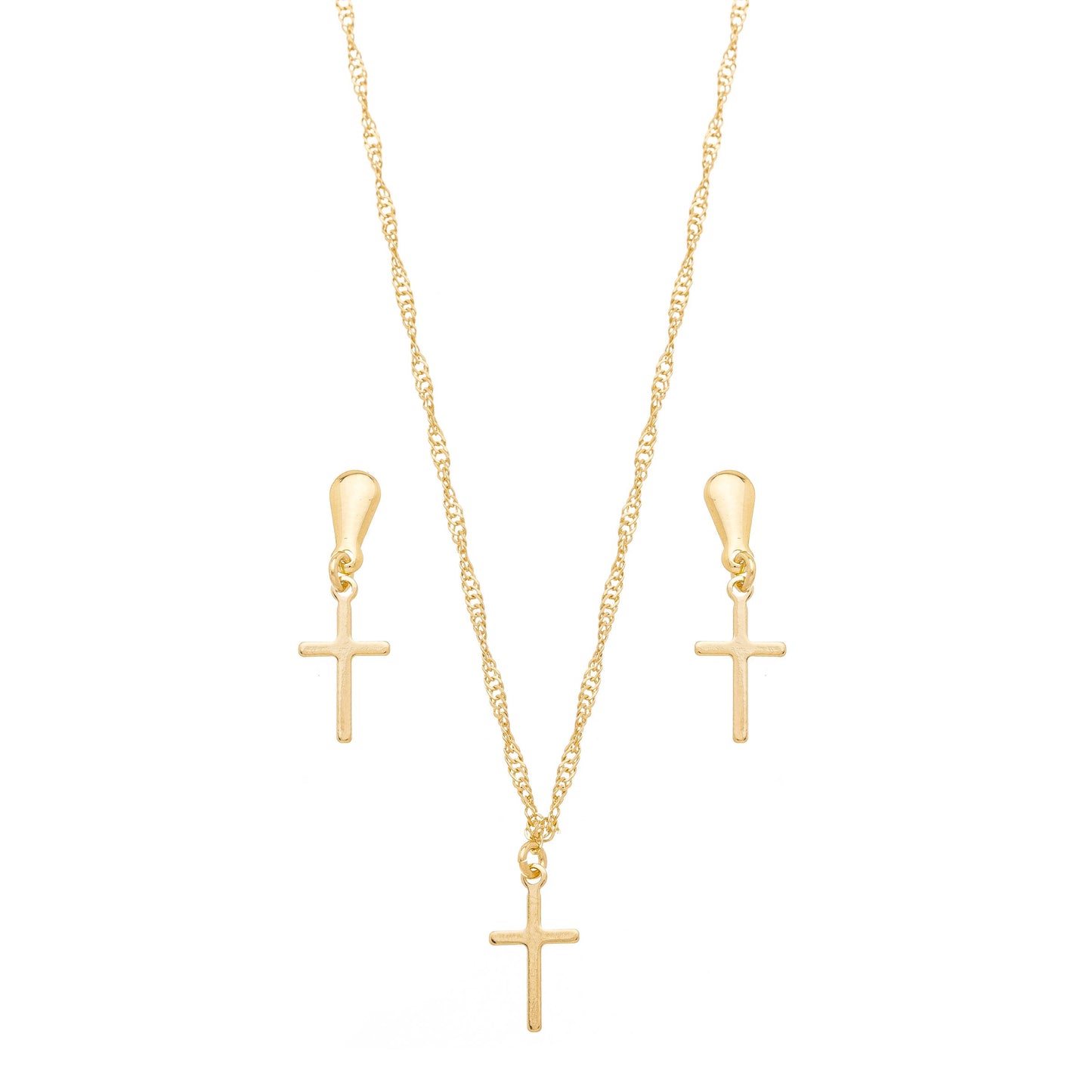 Conjunto de cruz lisa banhado a ouro 18k - Biju & Cia.