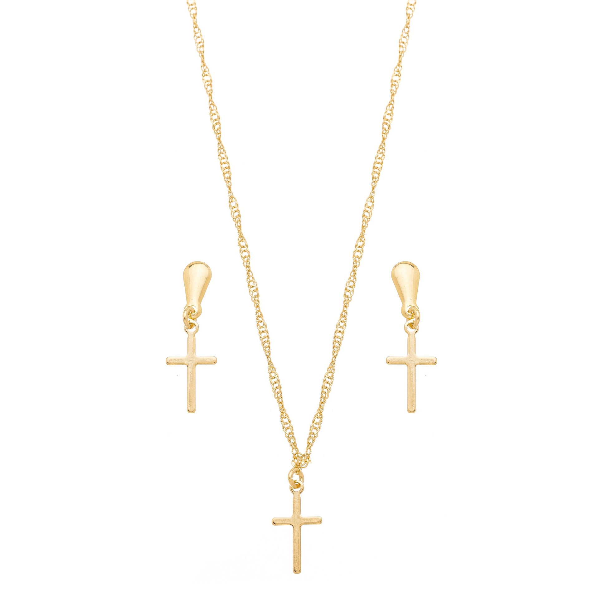 Conjunto de cruz lisa banhado a ouro 18k - Biju & Cia.