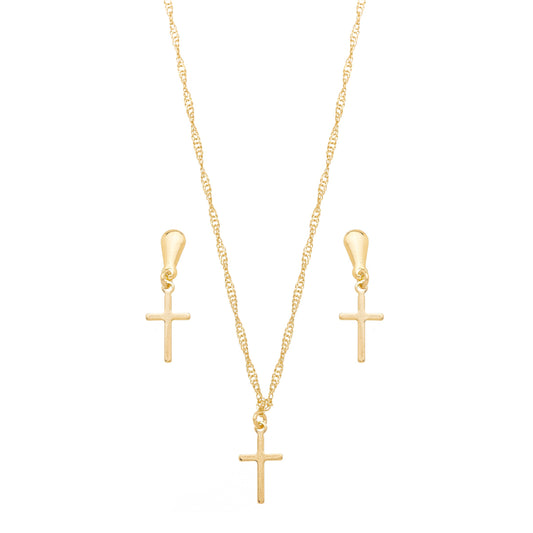 Conjunto de cruz lisa banhado a ouro 18k - Biju & Cia.