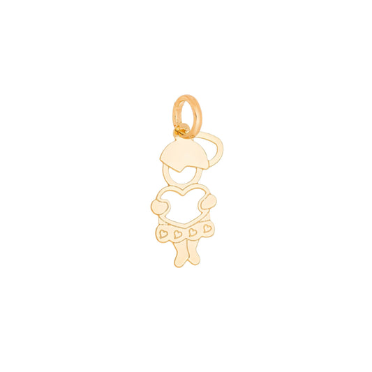 Pingente de menina abraçada com coração banhado a ouro 18k - Biju & Cia.