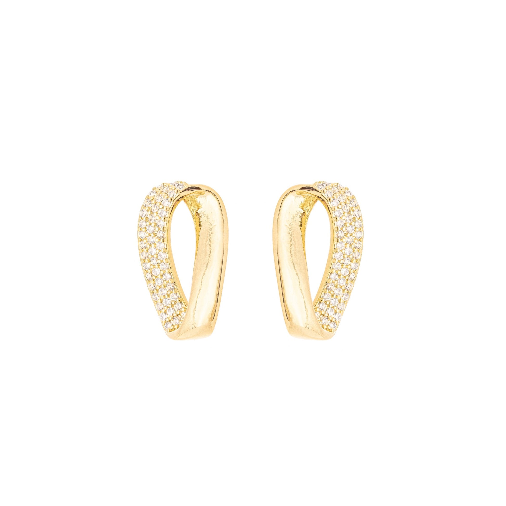 Brinco oval com zircônias banhado a ouro 18k - Biju & Cia.