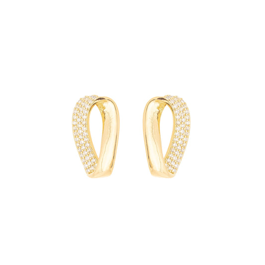 Brinco oval com zircônias banhado a ouro 18k - Biju & Cia.