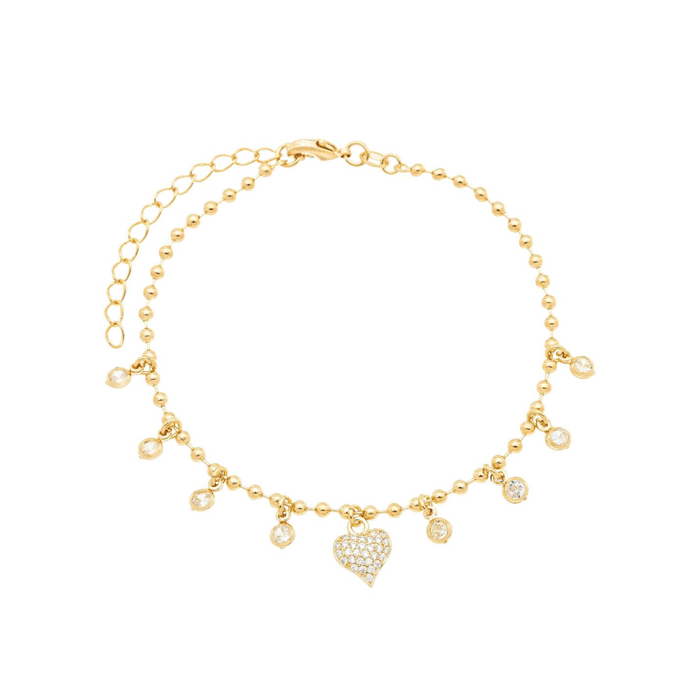 Pulseira coração e zircônias banhada a ouro 18k - Biju & Cia.