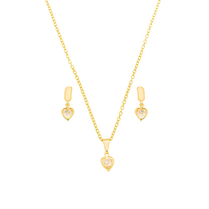 Conjunto coração banhado a ouro 18k