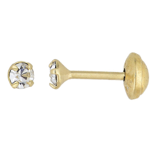 Brinco com pedra redonda com tarraxa baby (infantil) banhado a ouro 18k - Biju & Cia.