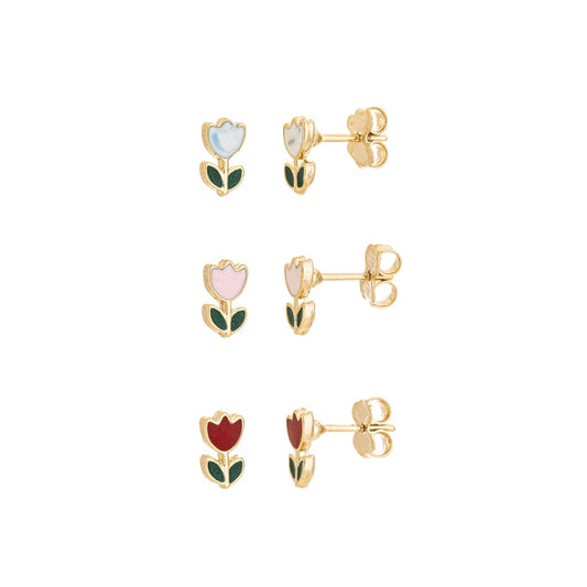 Trio de brincos tulipas banhado a ouro 18k