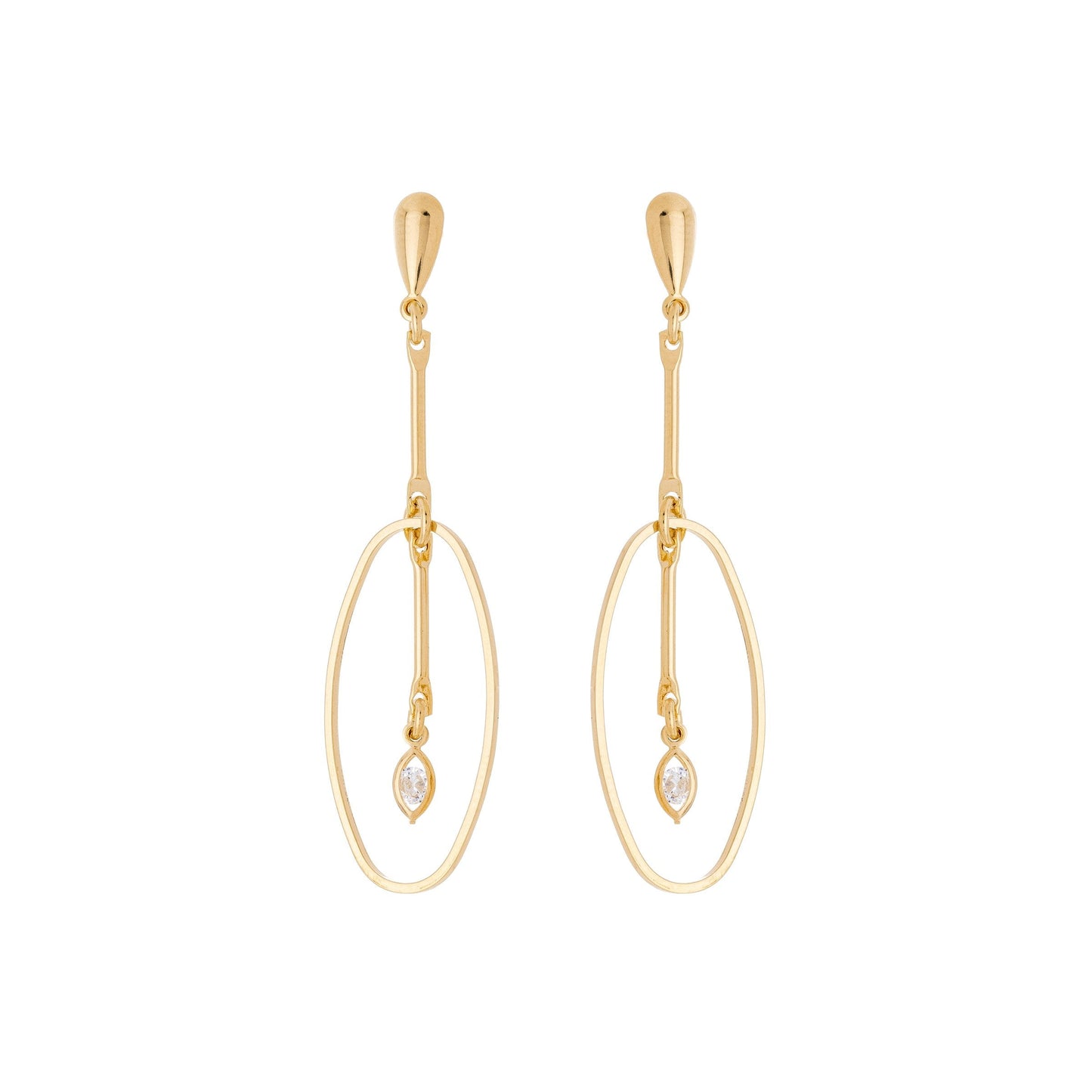 Brinco oval com pedra banhado a ouro 18k - Biju & Cia.