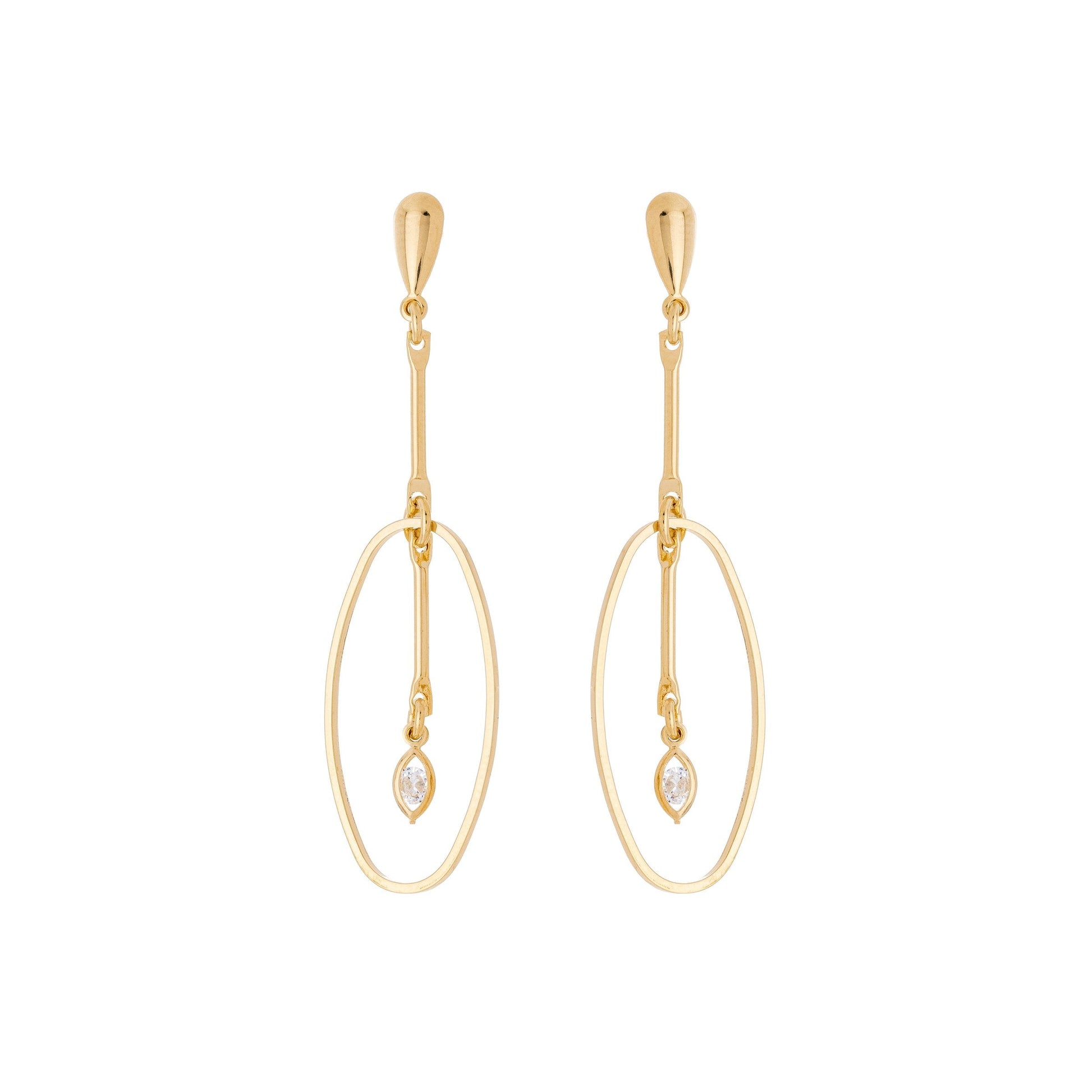 Brinco oval com pedra banhado a ouro 18k - Biju & Cia.