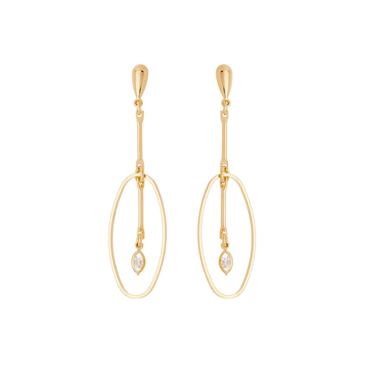 Brinco oval com pedra banhado a ouro 18k - Biju & Cia.