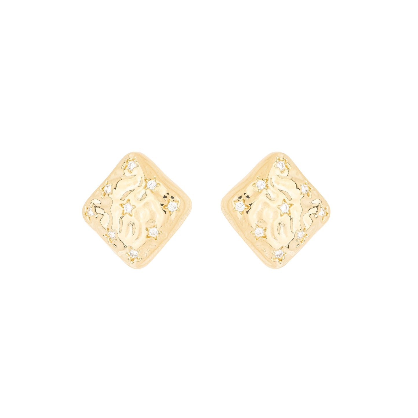 Brinco quadrado com zircônias banhado a ouro 18k - Biju & Cia.