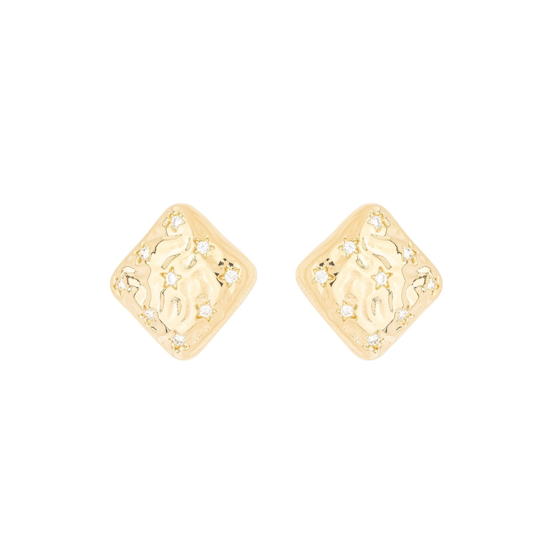 Brinco quadrado com zircônias banhado a ouro 18k - Biju & Cia.