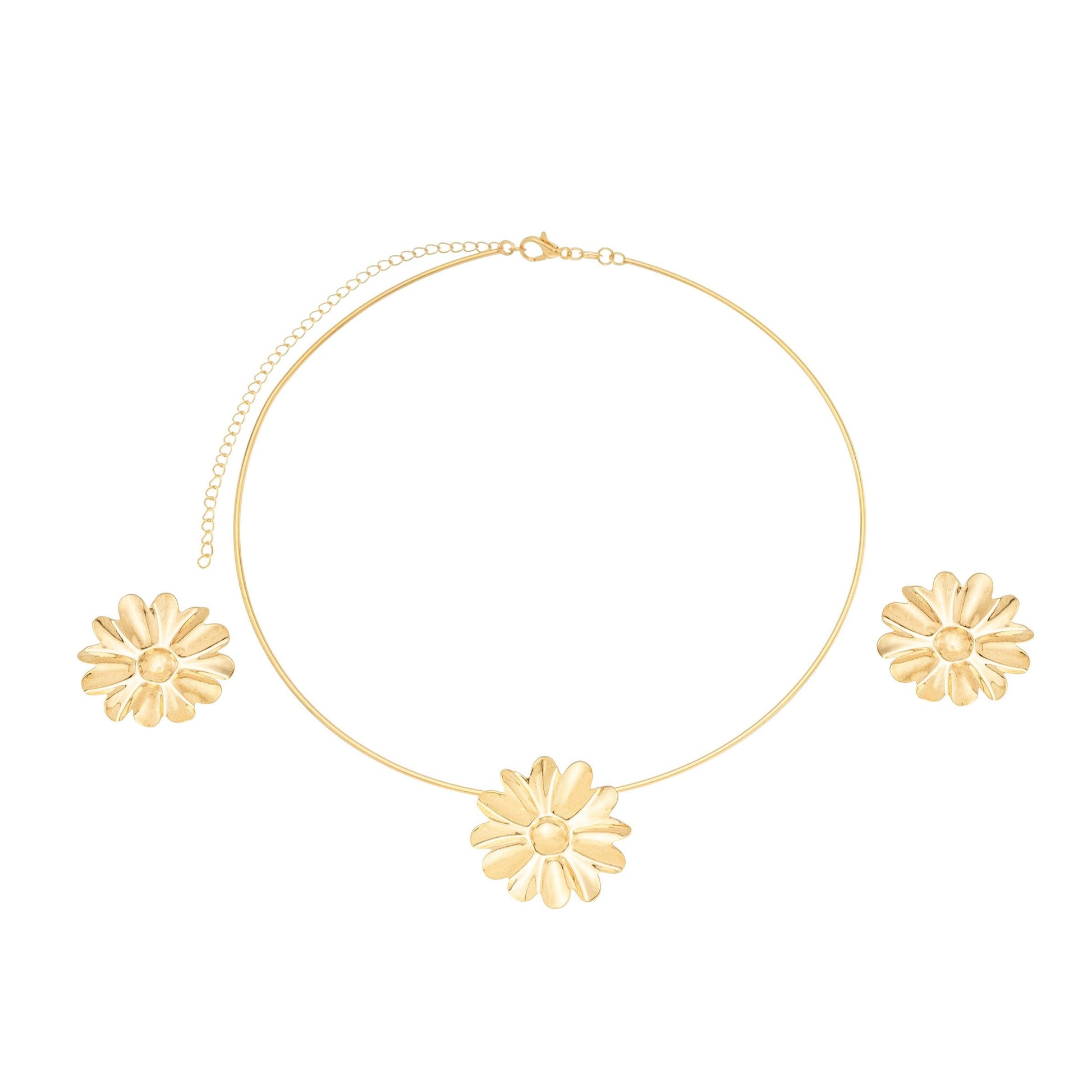 Conjunto de flor banhado a ouro 18k - Biju & Cia.