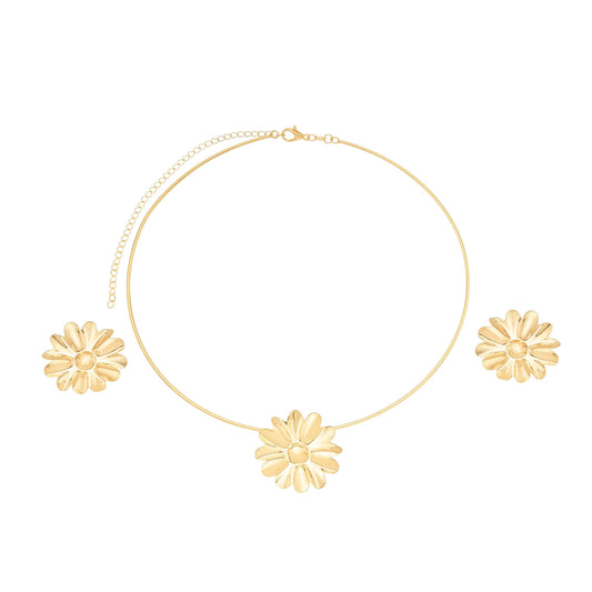 Conjunto de flor banhado a ouro 18k - Biju & Cia.