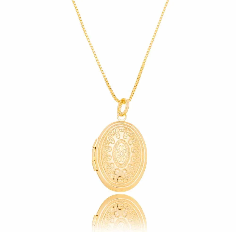Gargantilha relicário oval banhada a ouro 18k - Biju & Cia.