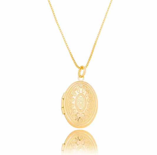 Gargantilha relicário oval banhada a ouro 18k - Biju & Cia.