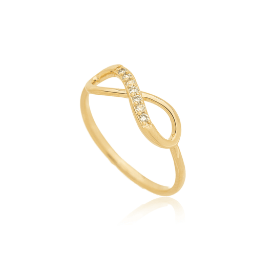 Anel infinito com zircônias banhado a ouro 18k