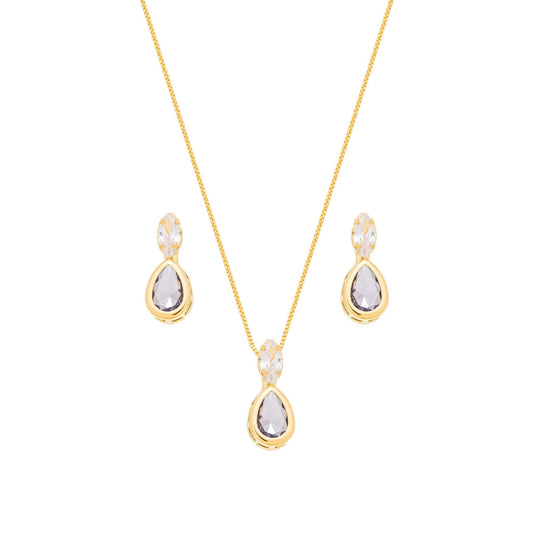 Conjunto gota com pedra banhado a ouro 18k - Biju & Cia.