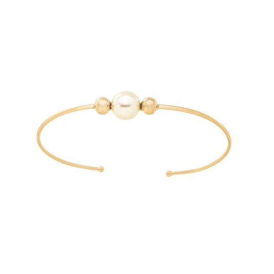Bracelete com pérola e bolinhas banhada a ouro 18k