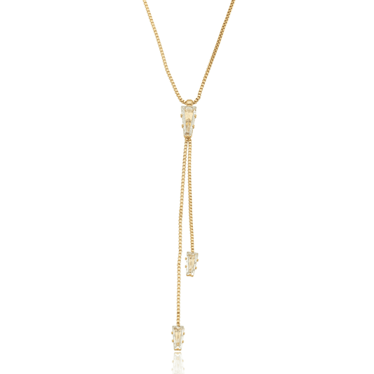 Gargantilha gravata com zircônias banhada a ouro 18k - Biju & Cia.