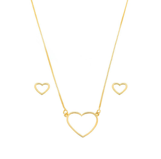 Conjunto coração liso banhado a ouro 18k - Biju & Cia.