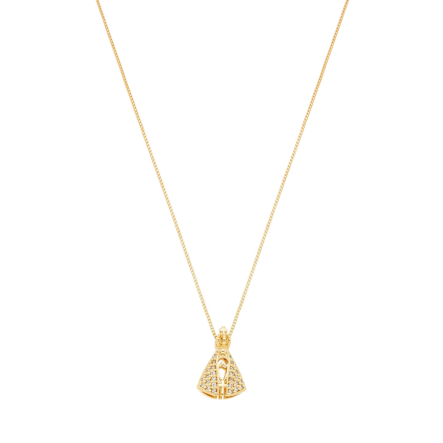 Gargantilha de Nossa Senhora de Aparecida cravejada banhada a ouro 18k - Biju & Cia.