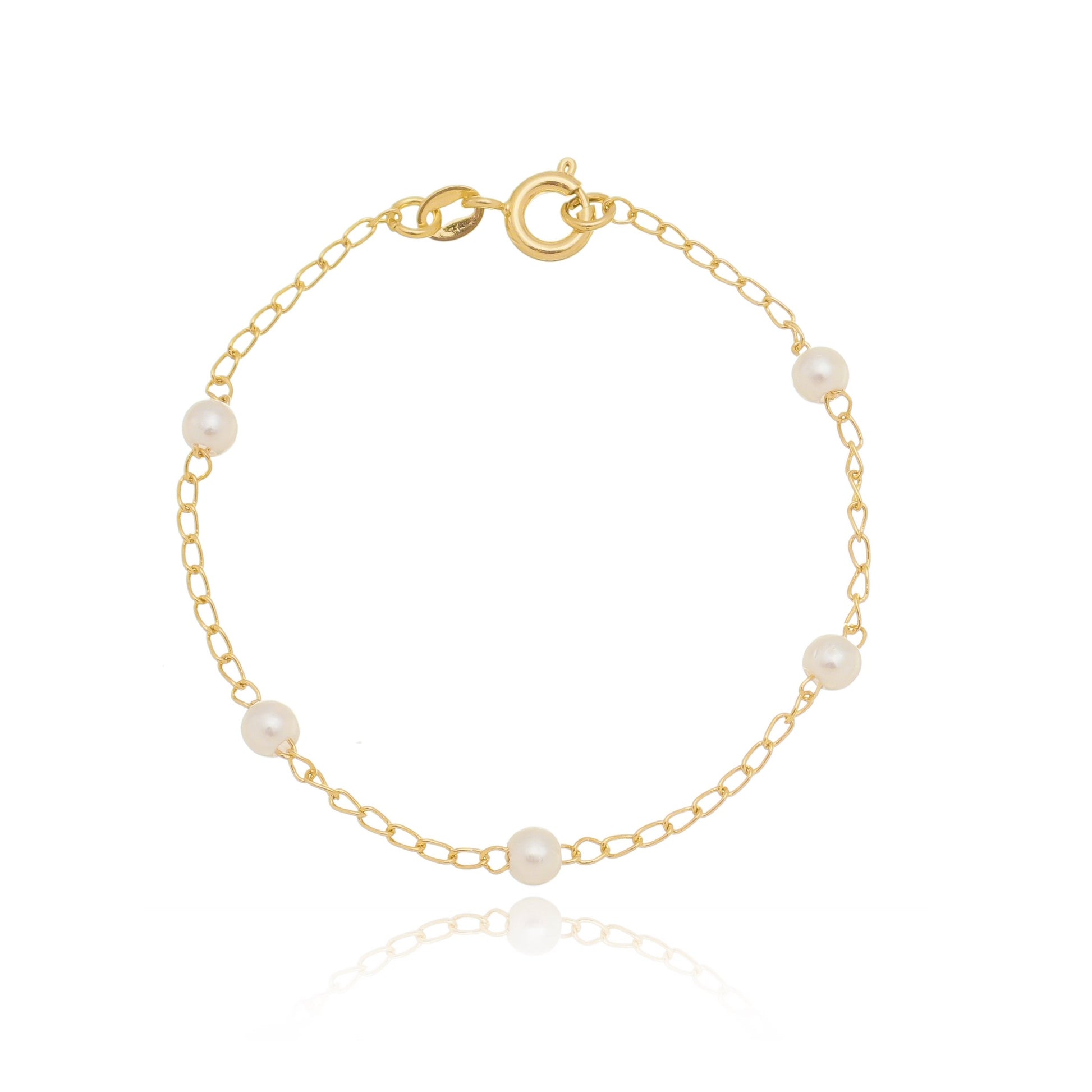 Pulseira infantil com pérola de 4mm banhada a ouro 18k - Biju & Cia.