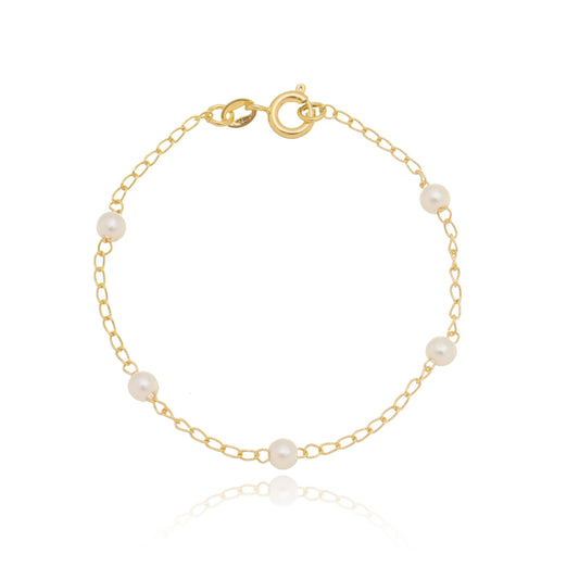 Pulseira infantil com pérola de 4mm banhada a ouro 18k - Biju & Cia.