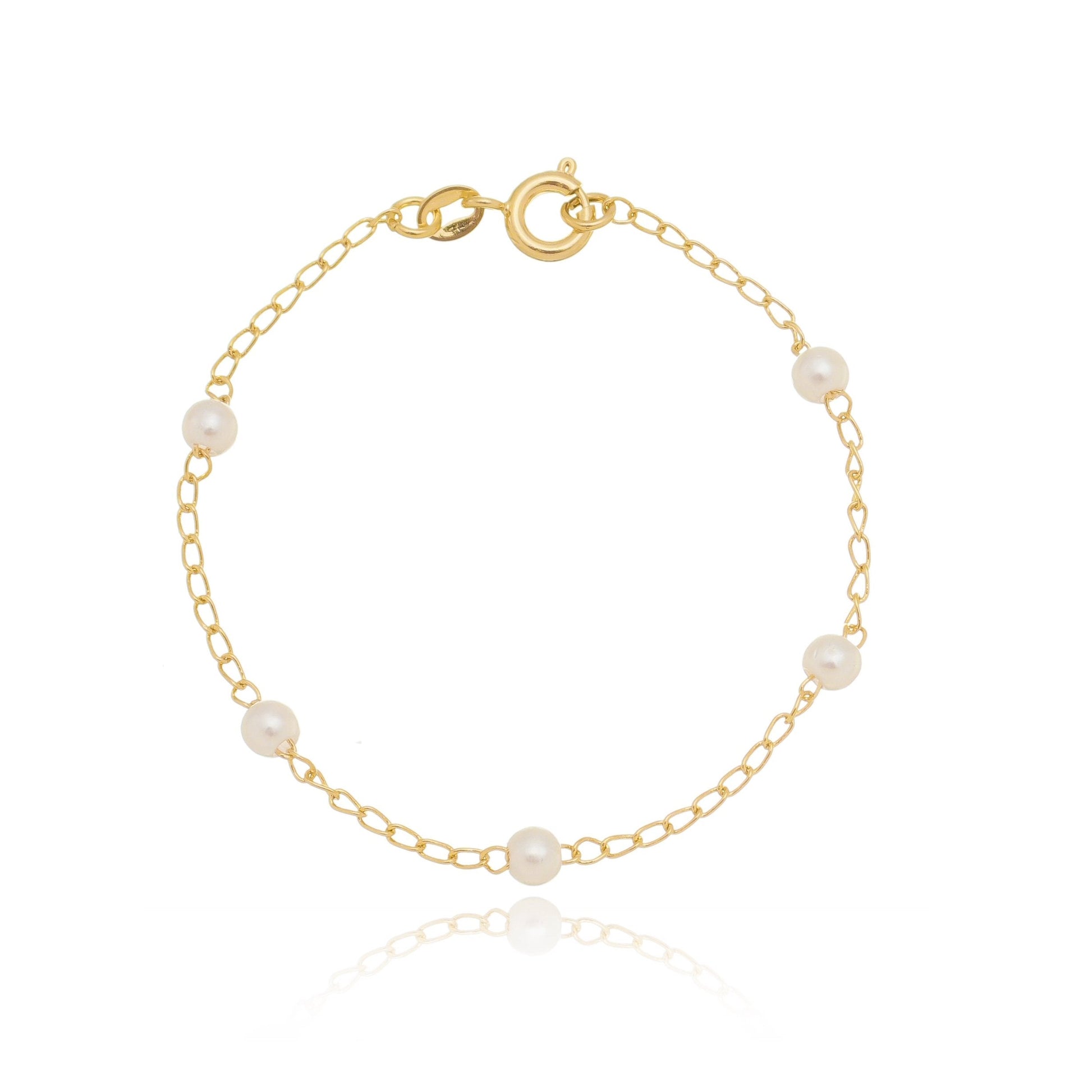 Pulseira infantil com pérola de 4mm banhada a ouro 18k - Biju & Cia.