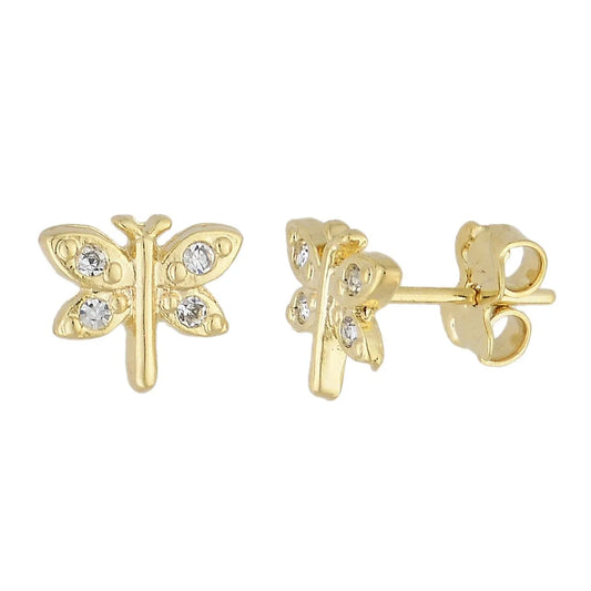 Brinco de libélula com pedra banhado a ouro 18k - Biju & Cia.