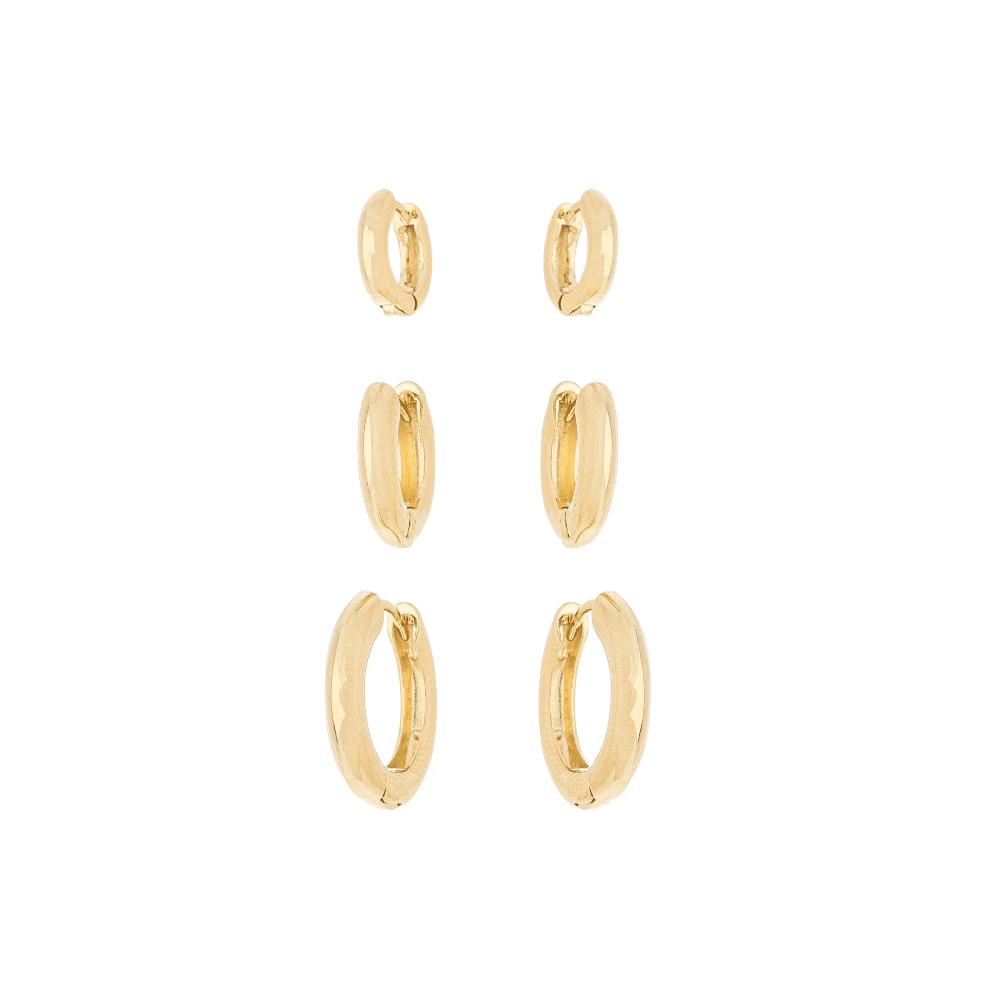 Trio de brincos de argolas articuladas banhado a ouro 18k - Biju & Cia.