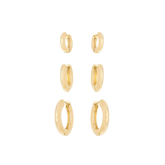 Trio de brincos de argolas articuladas banhado a ouro 18k - Biju & Cia.