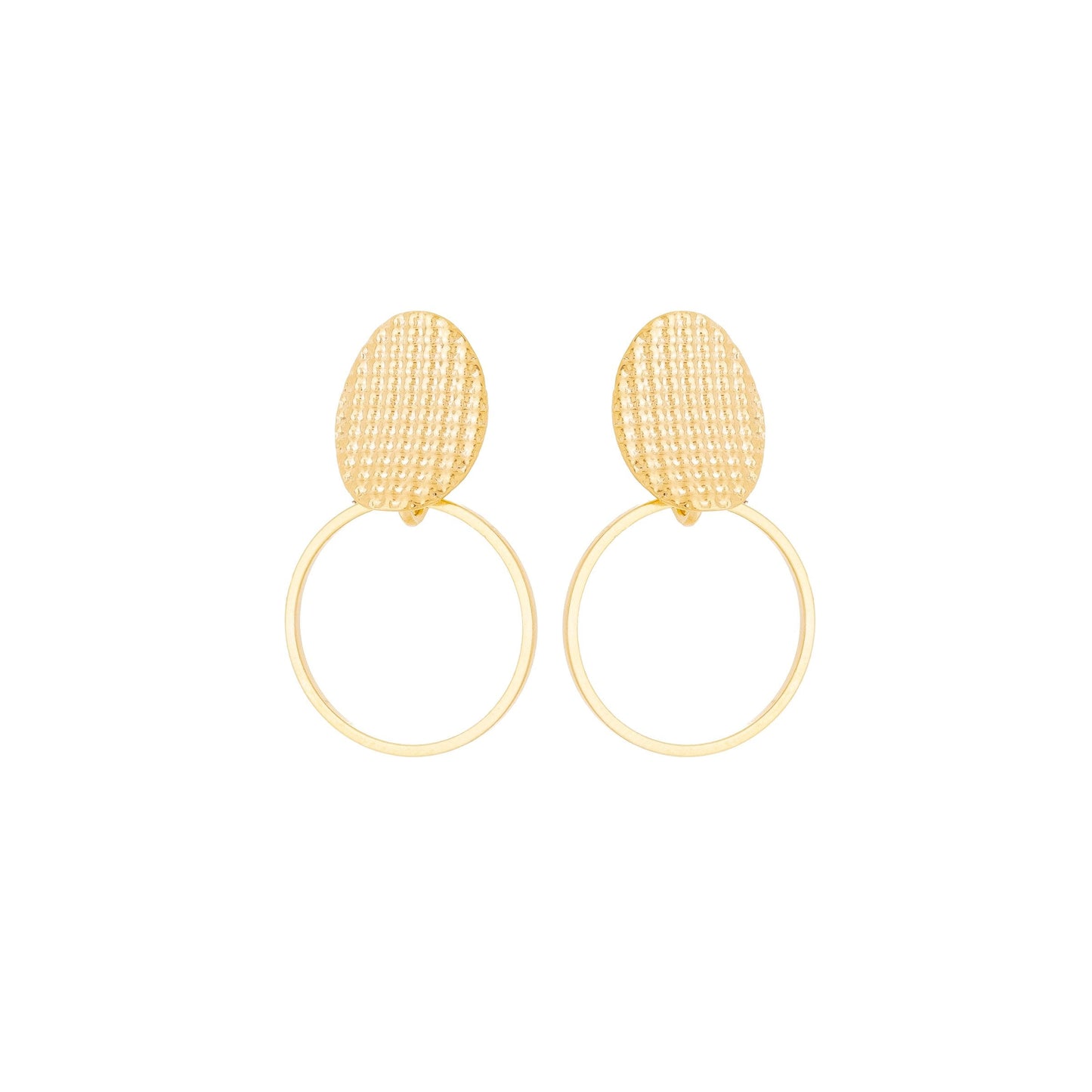 Brinco círculo com base crespa banhado a ouro 18k - Biju & Cia.