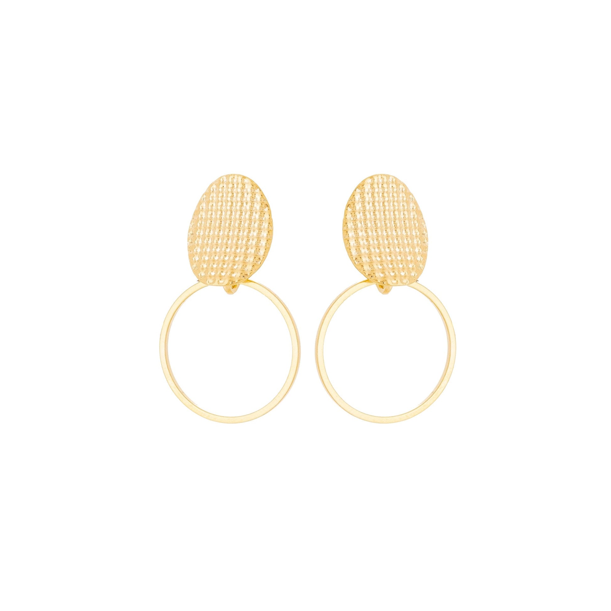 Brinco círculo com base crespa banhado a ouro 18k - Biju & Cia.
