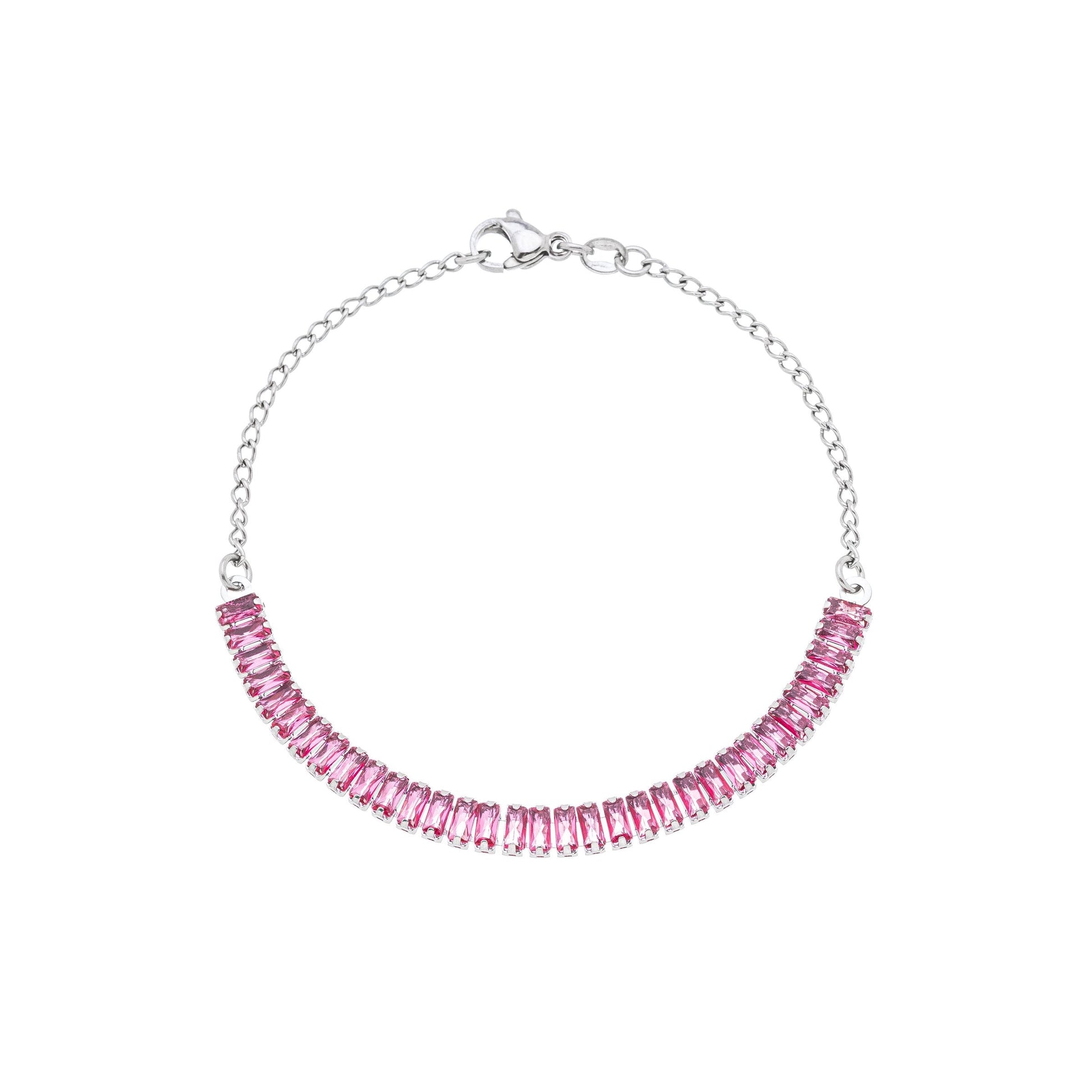 Pulseira com zircônias rosa em aço inox - Biju & Cia.