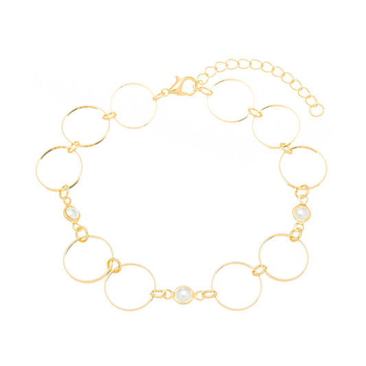 Pulseira círculos e pérolas banhada a ouro 18k