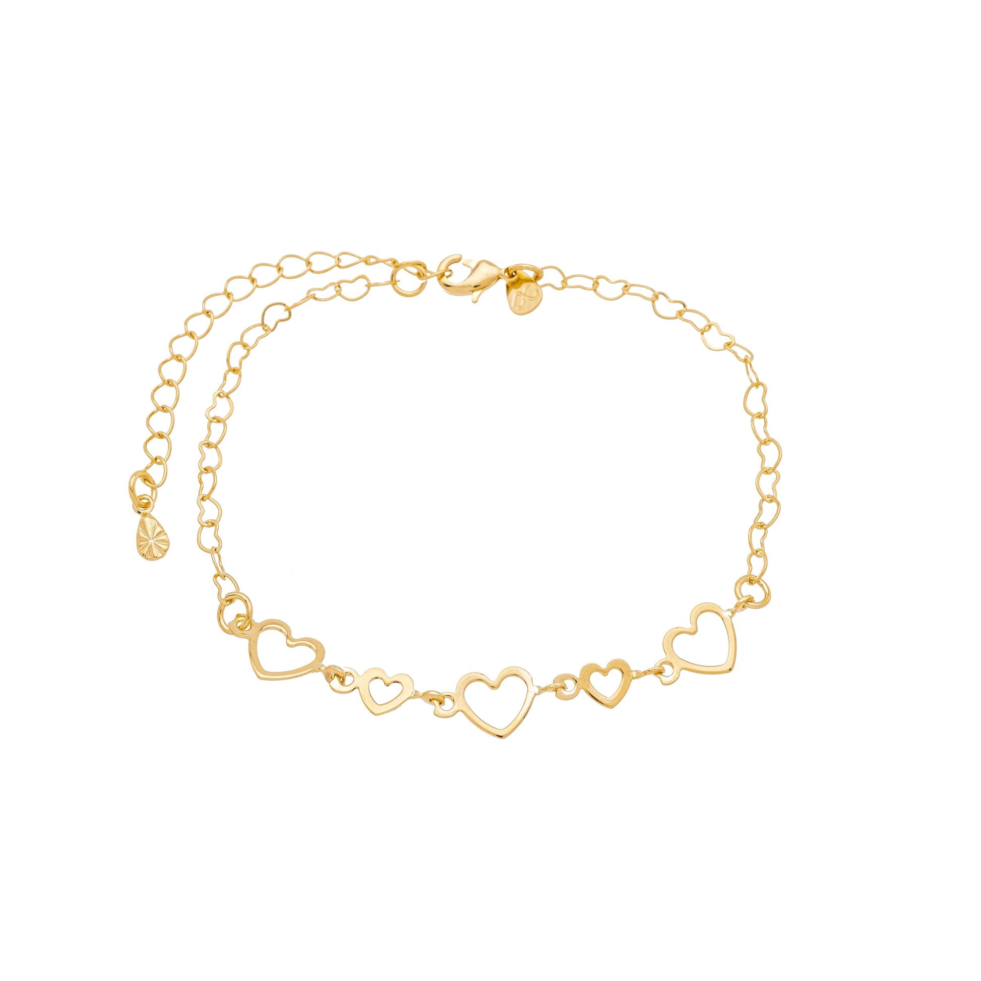 Pulseira corações banhada a ouro 18k - Biju & Cia.