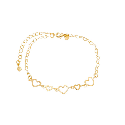 Pulseira corações banhada a ouro 18k - Biju & Cia.