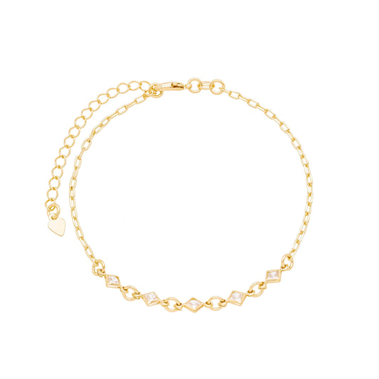 Pulseira losangos com zircônia banhada a ouro 18k - Biju & Cia.