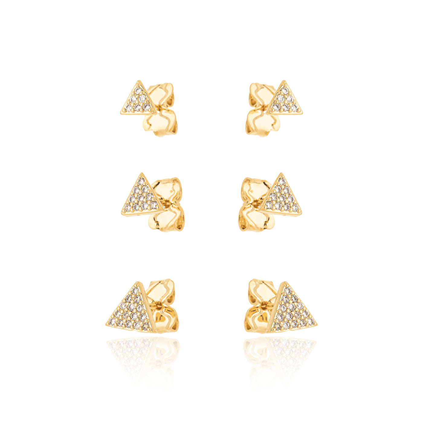 Trio de brincos de triângulo com zircônias banhado a ouro 18k - Biju & Cia.
