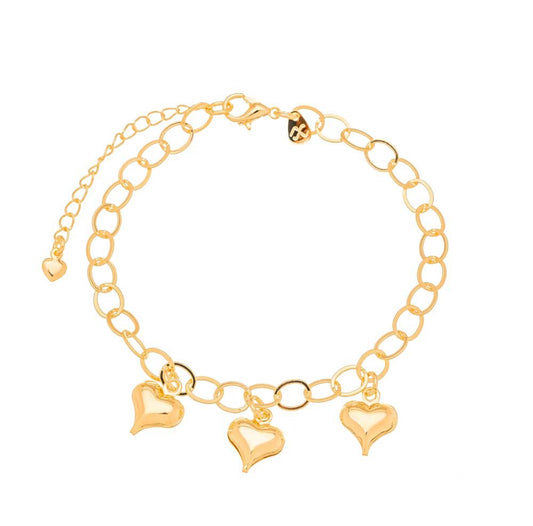 Pulseira corações banhada a ouro 18k