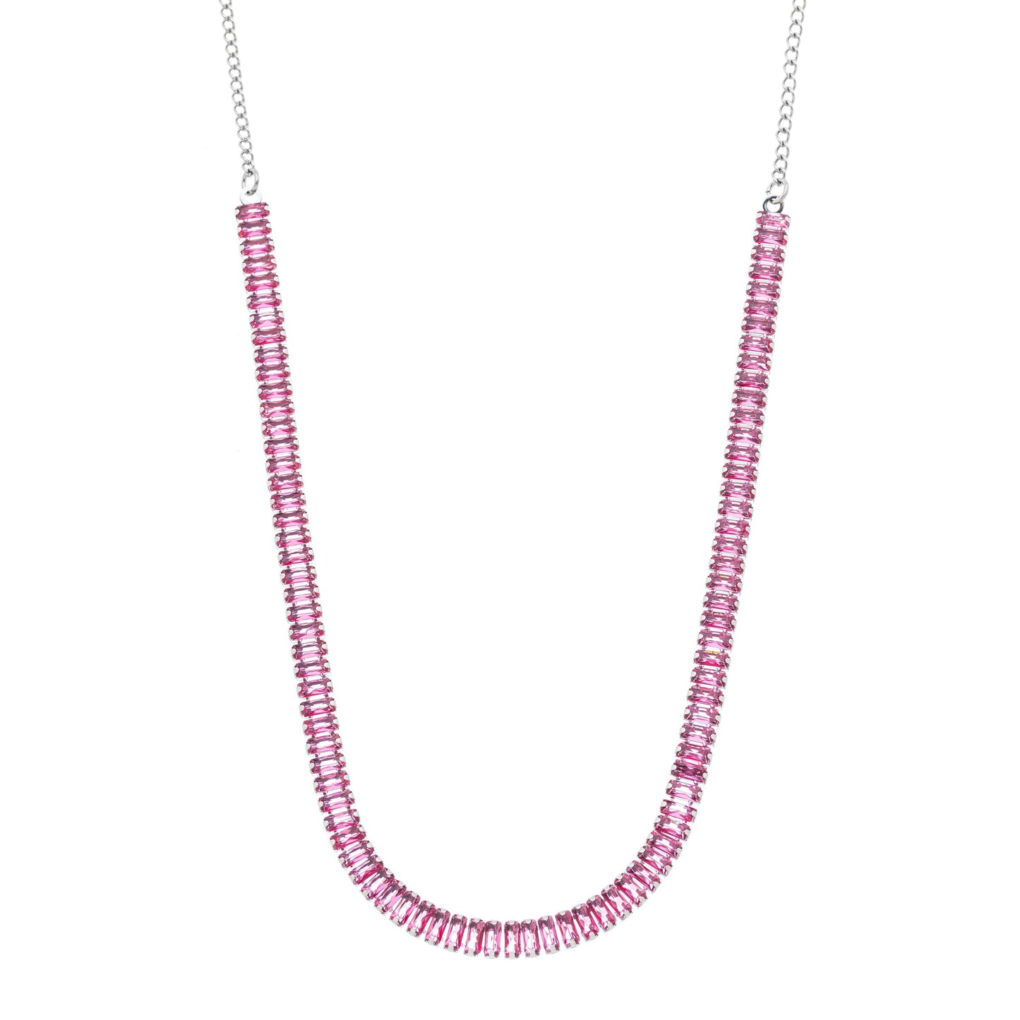 Gargantilha choker com zircônias rosas em aço inox - Biju & Cia.