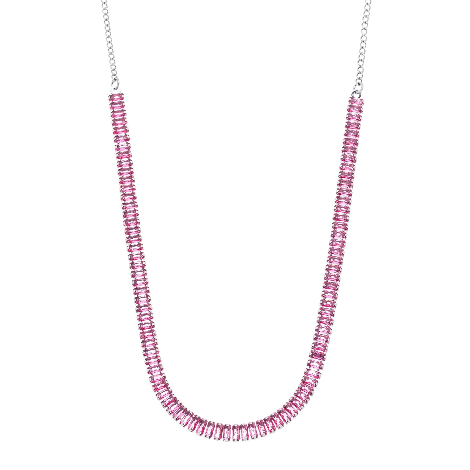 Gargantilha choker com zircônias rosas em aço inox - Biju & Cia.
