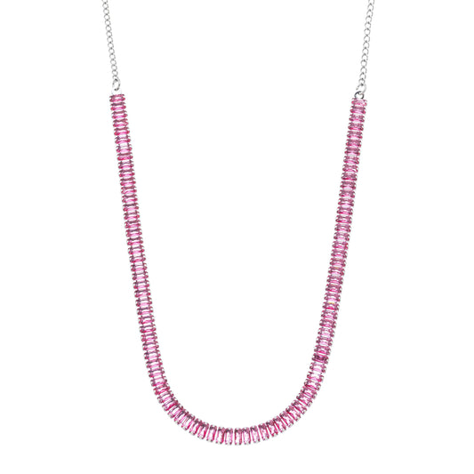 Gargantilha choker com zircônias rosas em aço inox - Biju & Cia.