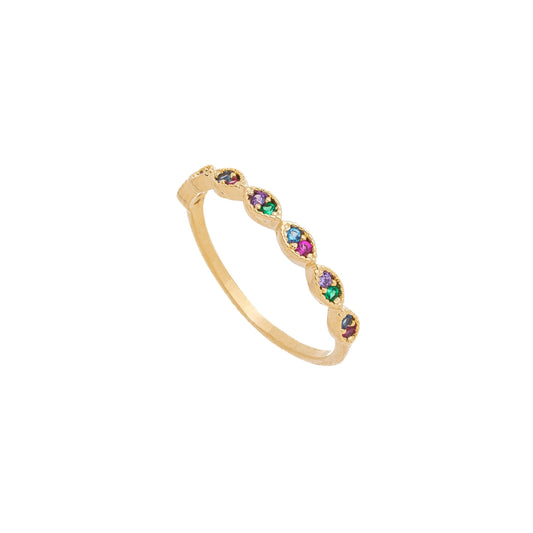 Anel com Zircônias coloridas banhado a ouro 18k - Biju & Cia.