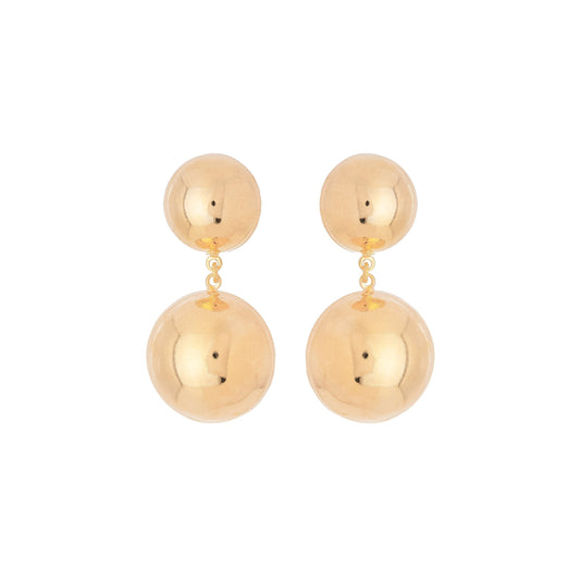 Brinco com duas bolas lisas banhado a ouro 18k - Biju & Cia.