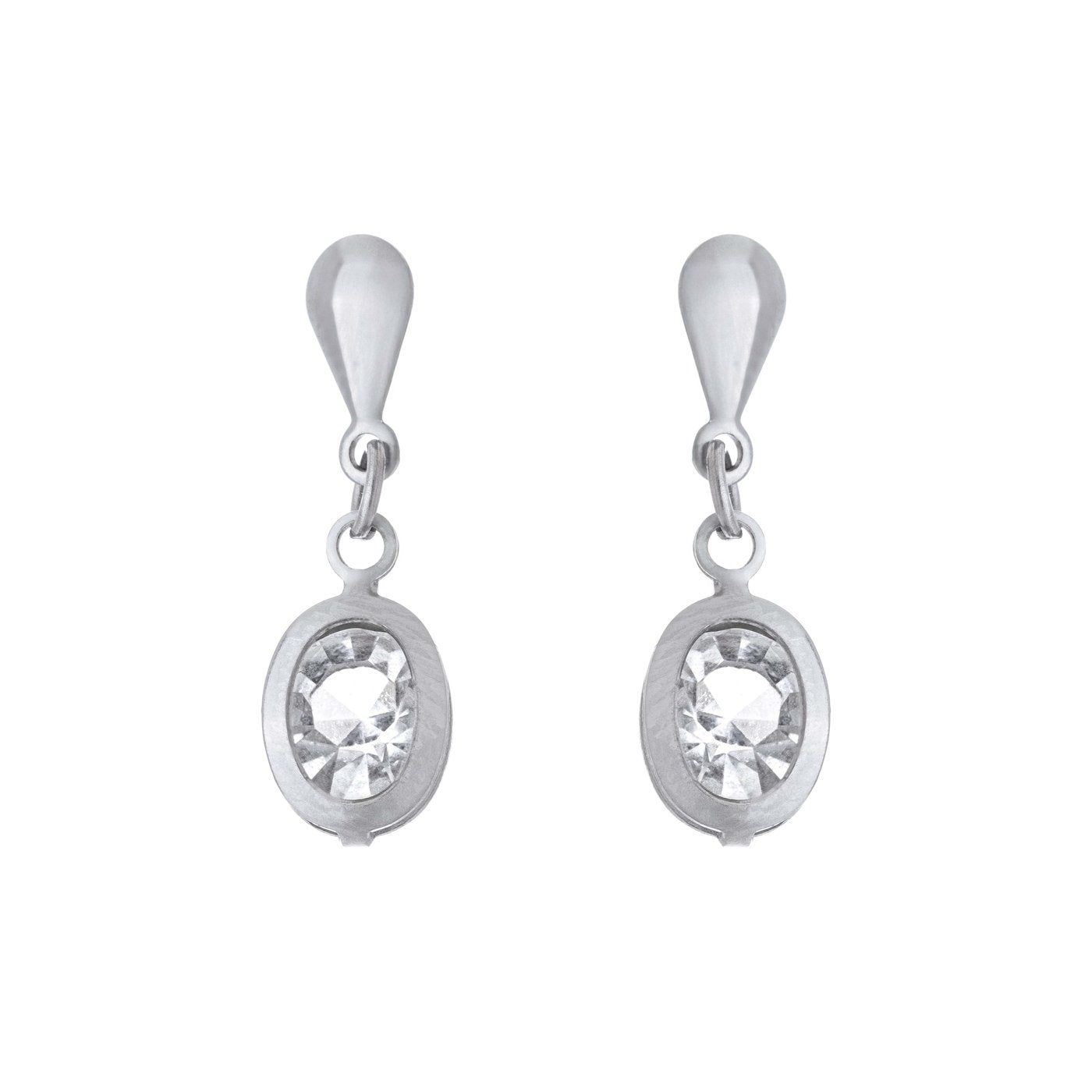Brinco oval com zircônia em aço inox