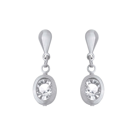Brinco oval com zircônia em aço inox